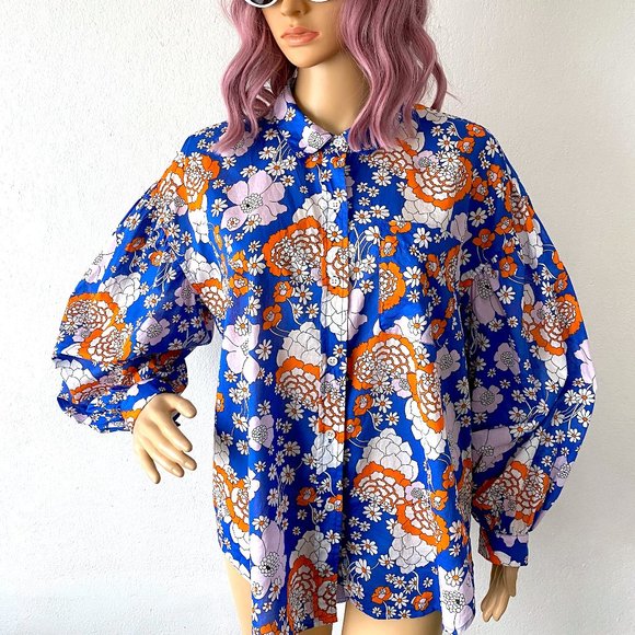 Floral Blouse Retro Blouse Flower Print Top RAILS Colorful Top Groovy Blouse SML - Picture 6 of 12